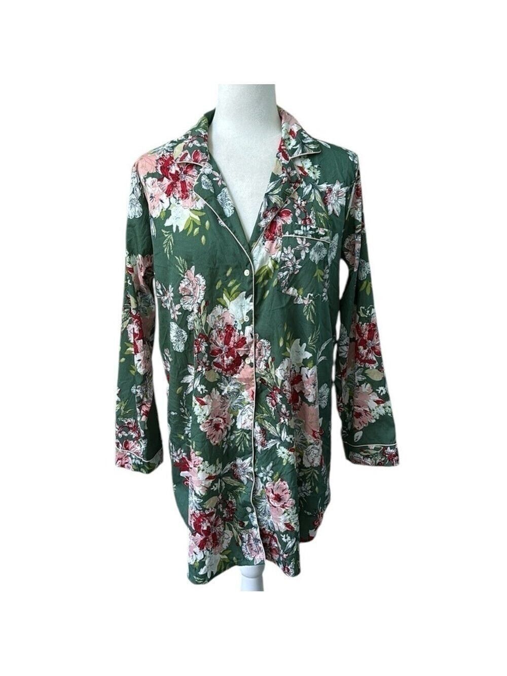 Cupcakes & Cashmere Floral Button Up Sleep Shirt Nightgown Pajama Size M